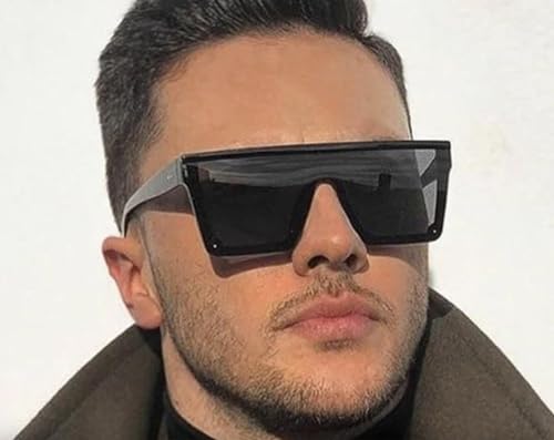 Large Frame Square Sunglasses | Sunglasses for Women Large Frame Fashion Classic Shades | Black Frames and Black Lenses with Gold Emblem - Black4