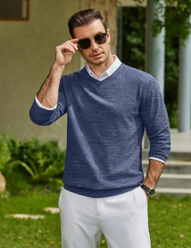 Image of COOFANDY Mens Casual V Neck Sweater Knit Slim Fit Long Sleeve Pullover Top