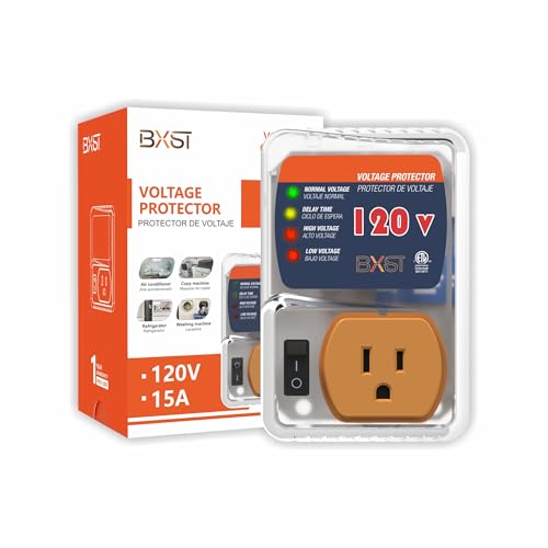 [ETL Listed] BXST Refrigerator Surge Protector One Outlet Wall Plug Adjustable Voltage Regulator Against High and Low Voltage Power Surge Protector for Fridge and Home Appliances 120V 1800W 1 Pack