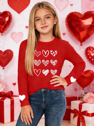 Image of Girls Valentines Day Shirt:Cute Heart Graphic Long Sleeve Tee Tops 6-14y