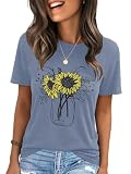 IRISGOD Womens Graphic Tees Casual Summer Short Sleeve Vintage T Shirts Tops