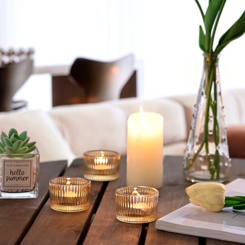 Haviti GGTCH 24 Pcs Tealight Gold Candle Holders, Votive Tea Light Candle Holder Glass For Gold Centerpieces Wedding Christmas Table Decor thumb #3