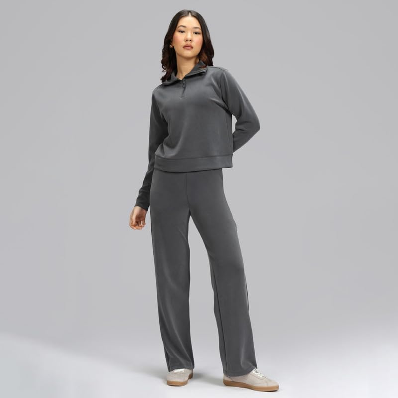 Image of BlissClub Womens BareButter Straight Pants, High Rise, Straight fit,Pockets, Comfortable Waistband,Regular Variant Below 5'4