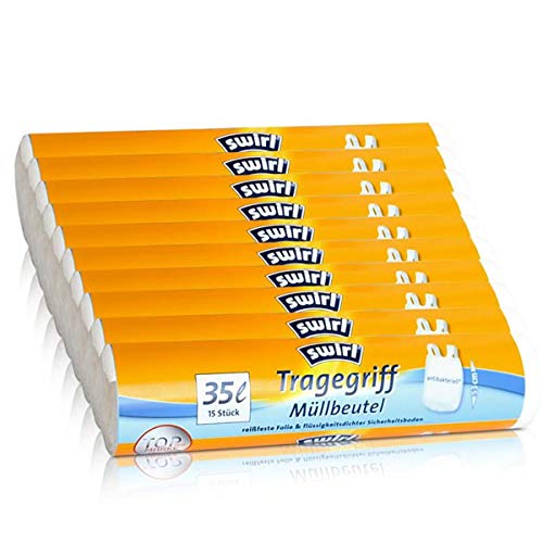 Preisvergleich Produktbild 10x Swirl Tragegriff Müllbeutel 35L (15 stk / Rolle)