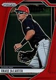 Chase DeLauter Red Prizm Prospect Card Numbered 75/299 Collectible Baseball Card - 2025 Prizm Baseball Card #7 (Guardians)