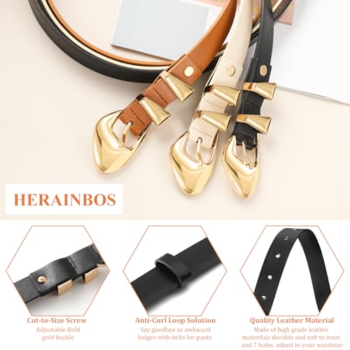 Skinny Belt, Black Leather Belt Women Belts for Jeans Dresses Pants with Adjustable belt Buckle 1” Width2