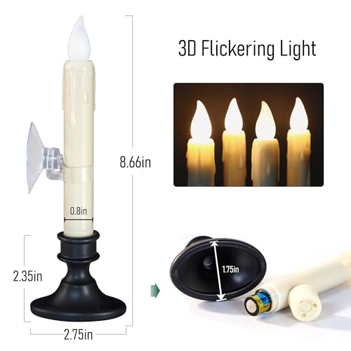 Image of yunsheng 8.6 inch LED Window Candles Dusk to Dawn Light Sensor, 6PCS, Ivory | Sensor, Suction Cups and Removable Black Base, Drip Texture Battery Operated Flameless Taper Candles, Christmas Home Decor