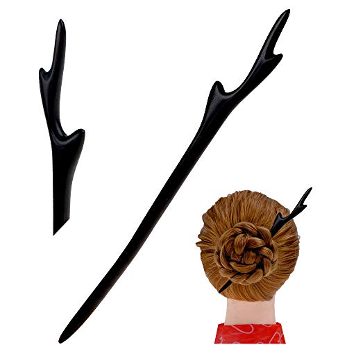 FINGER LOVE Handmade Carved Ebony (Black Sandalwood) Hair Stick: Antlers