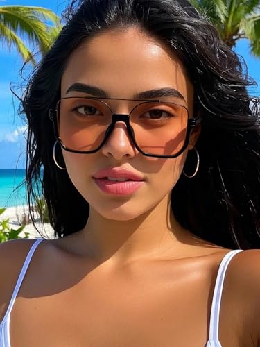 Unisex Retro Square Aviator Sunglasses for Women Men Oversized Trendy Fashion 70s Tinted Shades3