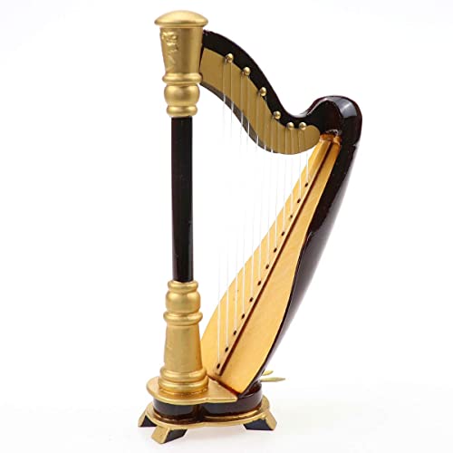 image for Seawoo Wooden Miniature Harp with Case Mini Musical Instrument Replica