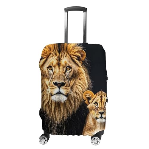 Mother Lion And Young Lion Elastic Luggage Cover Suitcase Protector for 19-32 Inch Suitcases | Universal Stretchable Travel Bag Cover | Anti-Scratch, Washable with Zipper Closure M