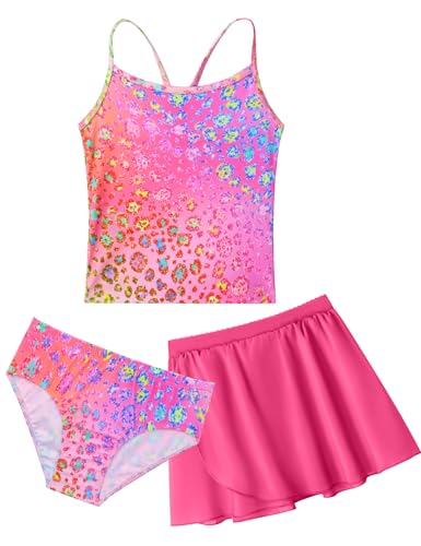 Image of Girls Swimsuit 3 Piece Sleeveless Bathing Suit Sets with Skirt Swimwear Rash Guard for Kids Beach UPF 50+ Sun Protection