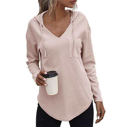 Decorie Sudaderas Mujer con Capucha Hoodie Mujer de Manga Larga con Cuello en V Sueter Mujer Sweatshirt (Albaricoque,XXL)