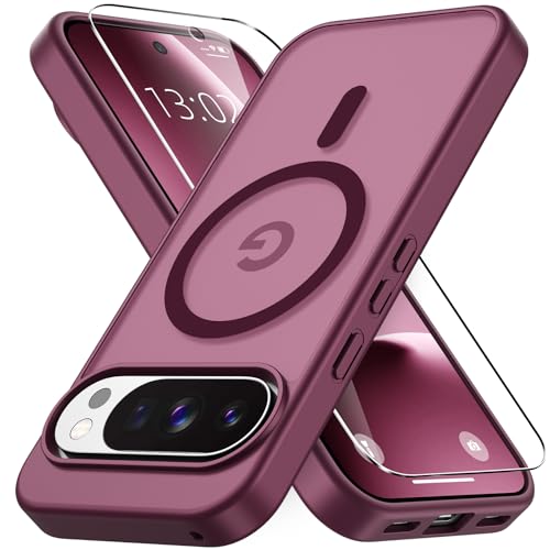 Vansdon for Google Pixel 10/10 Pro Case, Compatible with MagSafe, Magnetic Translucent Matte Slim Protective Cover with 1 Screen Protector - Military-Grade Drop Protection (Wine Red)
