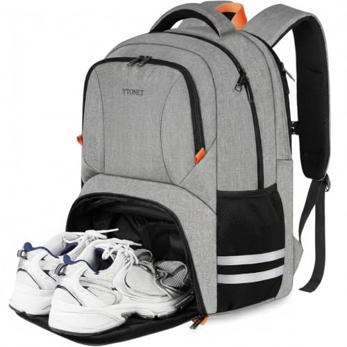 Image of Ytonet Gym Backpack for Men Women, Gym Bags for Men Travel Laptop Backpack | Water Resistant Sports Bag with Shoe Compartment Fits 17.3-Inch Laptop for Travel Workouts Grey