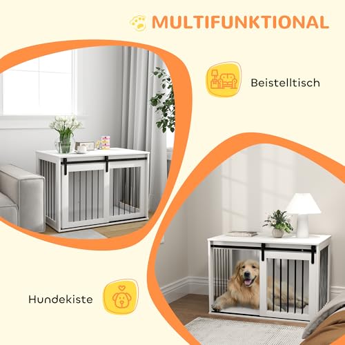 PawHut Hundekäfig 98 cm Hundebox für Zuhause mit Abschließbar Schiebetüren Moderne Metall Indoor Hundehütte für große Hunde Hundehaus 98 x 58 x 61 cm Weiß