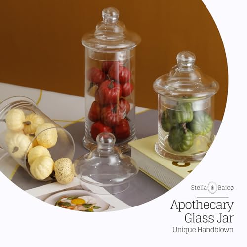 Set of 3 Apothecary Jars Glass, Apothecary Jars with Lids Bathroom, Clear Candy Jar Set, Decorative Jar for Party, Wedding and Home Decor (Height: 11\", 8.5\", 7.5\"; Diameter: 5\") - Thumbnail 4