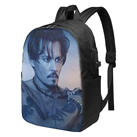 Johnny Depp Usb Backpack Travel Laptop Daypack Unisex Adjustable Bookbag Outdoor Sport Backpack For School Hiking Business Work 17 Inch Cover