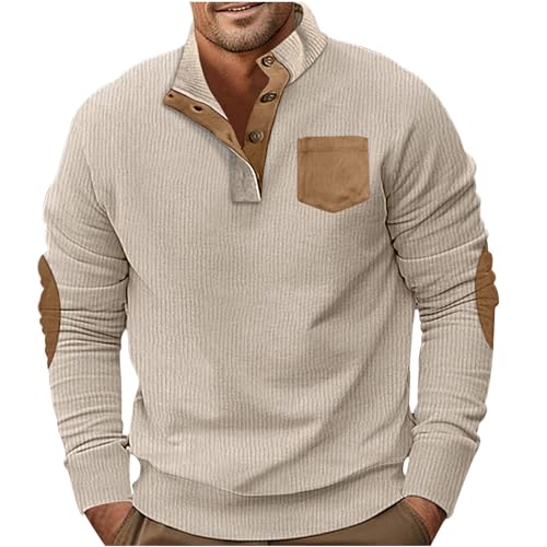 Mens Corduroy 1/4 Button Coat Stand Collar Long Sleeve Warm Sweatshirt Jacket Fashion Sports Outerwear with Pocket