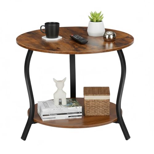 YEAKOO Small Round Coffee Table with Storage, 2 Tier 23 D*19 H Coffee Table for Small Space, Accent Center Table Sofa End Table for Living Room, Bedroom, Apartment, Studio