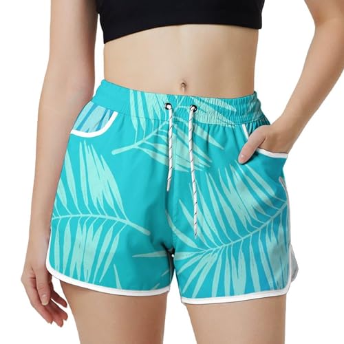 AYUNIX Women's Running Shorts with Pockets Quick Dry Performance Shorts for Women Leaf Athletic Workout Gym Shorts White