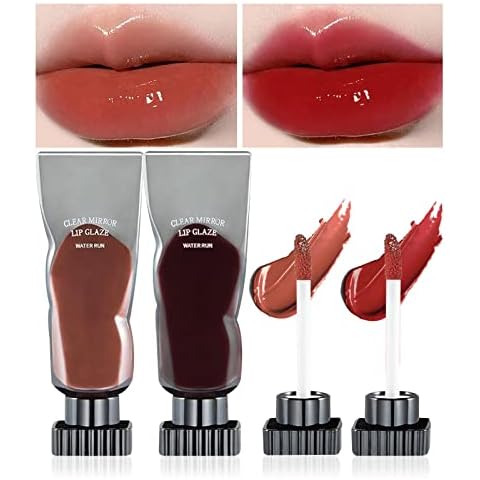 Prreal 2pcs Moisturizing Lip Gloss, Hydrating Lip Stain Lip Tint, Mirror Liquid Lipsticks, Long Lasting Non-stick Cup Lip Plumper Lip Glaze, for Women and Girls Makeup (02+06) Cover