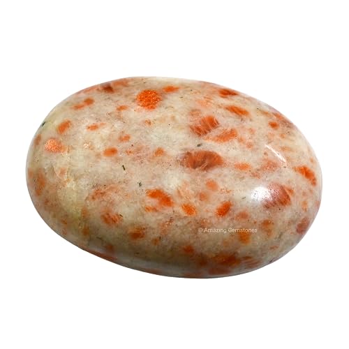Image of Amazing Gemstone Sunstone Crystals and Healing Stones - Extra Large Palm Stone Crystals Piedra - Crystal for Good Luck, Balanced Positive Energy, Meditation - Unique Stocking Stuffers, Gifts for Women