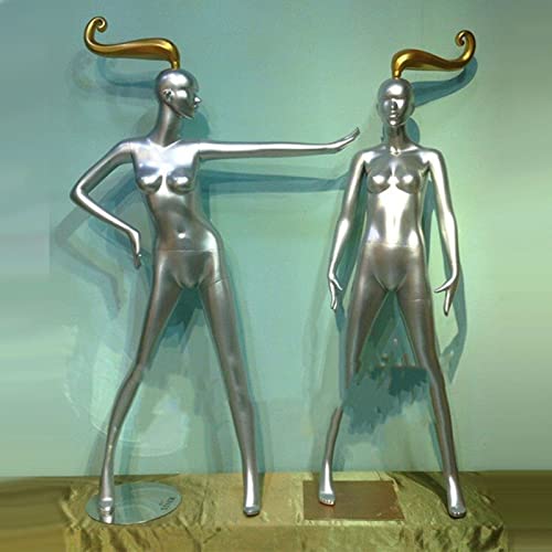 Ljhu Mannequin Dress Form Female Silver Mannequin With Removable Hair, Realistic Durable Medium Cool Manikin, Mannequin Dummy For Ceremonial Robe Coat Clothing Store (Color : Style2) #TOP2