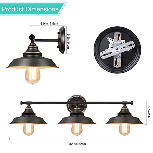 Farmhouse Bathroom Vanity Wall Light Fixture Dark Bronze, Industrial Rustic Style 3-Light Vanity Wall Sconce, Vintage Wall Mount Lamp For Bathroom, Bedroom, Vanity Mirror, Cabinets, Dressing Table #TOP3