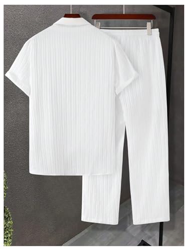 Men's 2 Piece Outfits Short Sleeve Button Down Shirts Drawstring High Waisted Pants Vacation Sets2