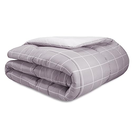 Edredom Solteiro Algodão Pl 160 Fios, Grid Cinza, Marina Enxovais