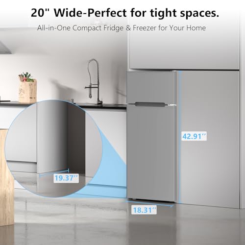 Image of Electactic 4.5 Cu.Ft Mini Fridge with Freezer, 2-Door Compact Refrigerator With 2 Removable Shelves, 3 Level Adjustable Thermostat, Quiet Efficient for Kitchen, Office, Dorm, Apartment-Premium Grey