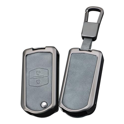TECART Coque de clé de voiture pliante pour Mazda 2 3 5 6 M2 M3 M5 M6 Demio CX7 CX9 RX8 MX5 MPV Atenza BT50 - En cuir - Cadeau de Saint-Valentin - 2 boutons - Gris
