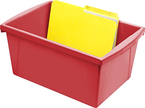 Image of Storex 5.5 Gallon Storage Bin - Plastic Classroom Organizer for Books and Supplies, Red, 1-Pack (61483C06C)