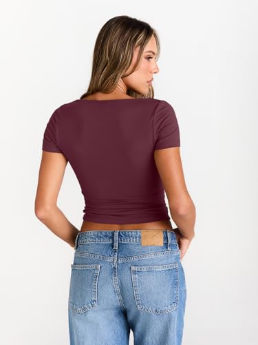 Image of Trendy Queen Womens Boat Neck Tops Short Sleeve Shirts | Compression Basic Tops,Y2K Aesthetic Slim Fit,Professional Business Casual, Polished Teacher Outfits