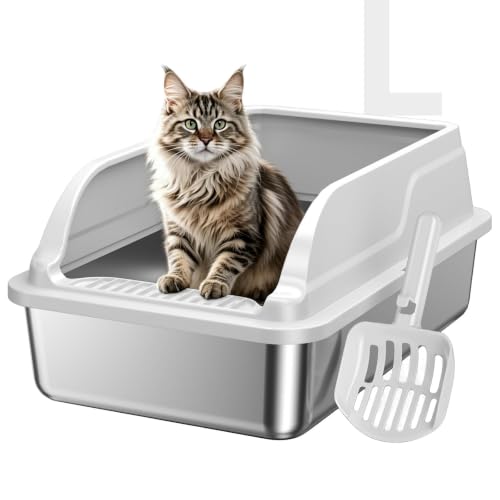 KISENG Stainless Steel Cat Litter Box, Large Odor-Free High-Sides