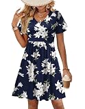 Zeagoo Dress for Women 2026 Summer Summer Short Ruffle Short Sleeve Sun Dress Loose Floral Flowy Tunic Swing Swing Casual Short Dress A-Line Dress Tshirt Dress with Pockets Mothers Day Dress Navy