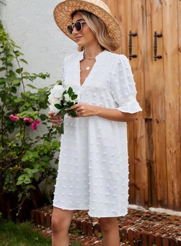 Image of QACOHU Summer Dresses for Women V Neck Ruffle Short Sleeve Casual Shift Dress