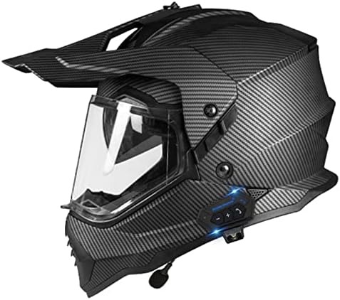 Motorcycle Dual Sport Helmet, Lightweight Bluetooth Motocross Helmet Dirt Bike Helmet with Sun Visor/Goggles DOT Approved Men Women Youth Offroad ATV BMX Helmet Downhill MTB Helmet Matte Black 1,L