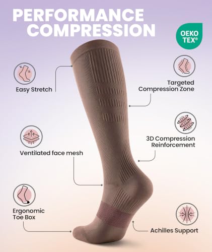 Image of PULIOU Compression Socks for Women Men, Comfortable 20-30 mmHg Circulation Knee High for Travel, Flying, Athletic, 2 Pairs
