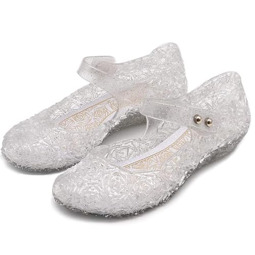 Sapatos de princesa para meninas, sapatos da Cinderela, sapatos da rainha da neve, sapatos de vestir, sapatos de Halloween, cosplay, sapatos de fantasia para meninas, Branco, 27 UE