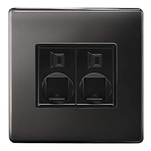 2 Gang Double Ethernet Port Data Socket CAT 5 Wall Plate Black Nickel Polished N443GME-HE