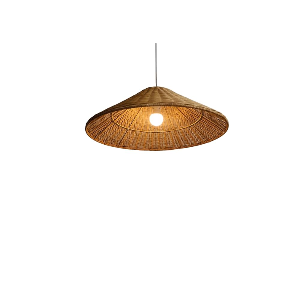 LYMSXAZOU Farmhouse Rattan Pendant Light Fixture, Retro Fixtures Chandelier 19.7" Dome Coastal Bamboo Wicker Lighting Fixture for Kitchen Island, Dining and Living Room