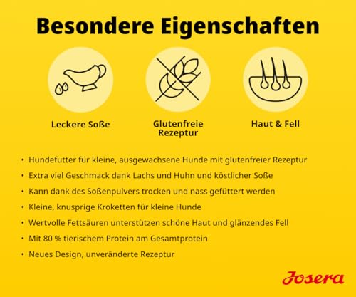 JOSERA Mini Adult Lachs & Huhn (1 x 10 kg) | Premium Trockenfutter für ausgewachsene Hunde Kleiner Rassen | mit Biotin | kleine Kroketten | mit leckerem Soßenpulver auch nass zu verfüttern | 1er Pack