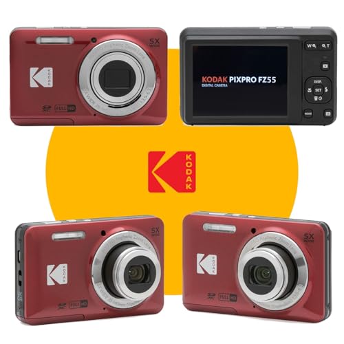 Image of KODAK PIXPRO FZ55 16MP Digital Point & Shoot Camera, 5X Optical Zoom, 28mm Wide Angle, 1080P Full HD Video, Bundle with 32GB SD Card, Protective Case, and Hi-Speed Card Reader (Red)