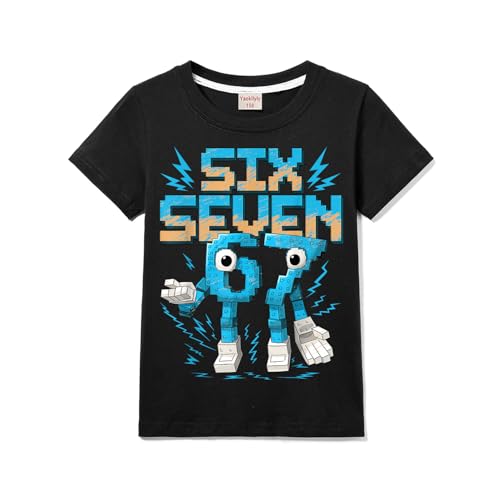 Kids 67 Meme Boys Girls Cotton T-Shirt Short Sleeve Tops 3-13 Years Tee (Black 7 Years)