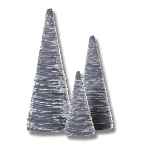 Image of Your Heart's Content Set of 3 Velvet Trees Silver, Modern Valentine Tree Tabletop, Elegant Holiday Entryway, Winter Home Centerpiece, Artisan Farmhouse Accent, Cozy Gift for (Silver)