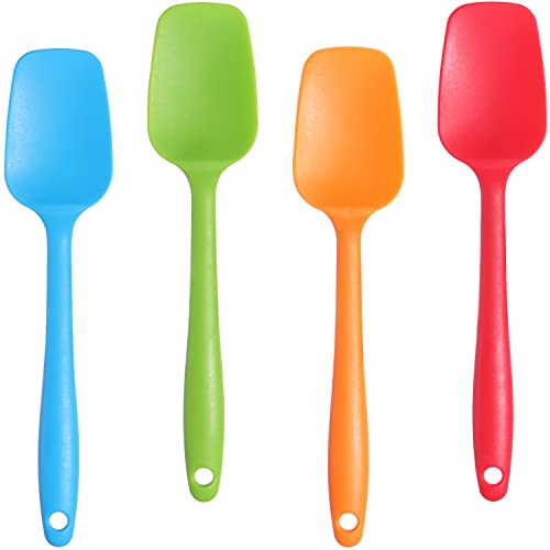 YOKOMI 4 Pcs Silicone Spoons Heat Resistant Non-Stick Silicone Rubber Spatulas Scrapers Kitchen Utensils Tools for Cooking Baking Mixing Multicolor