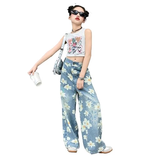 Girls Cargo Jeans Wide Leg Loose Kids Denim Pants with Pockets Casual Elastic High Waist Trousers Trendy Jogger Sweatpants2