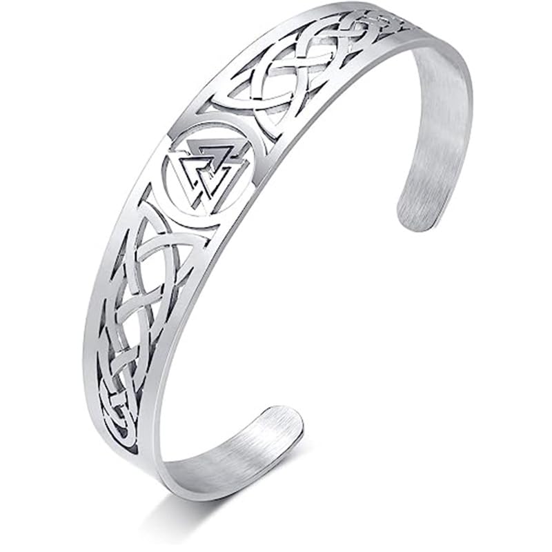 YWMAN Valknut Celtic Knot Bracelet - Stainless Steel Viking Cuff Bangle - Vintage Symbol Norse Amulet Jewelry for Women Men